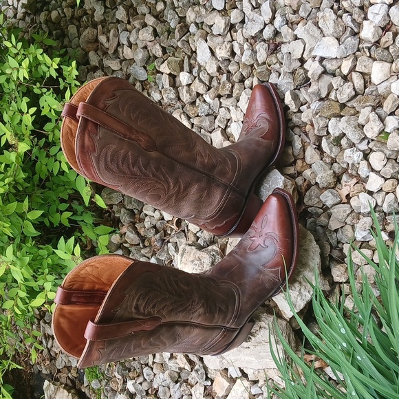 Lucchese Brown Cowboy Boots with Decorative Stitching Size 9.5 - Picture 16 of 16